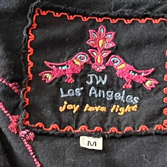 JW Los Angeles floral embroidery black cotton dress size medium - Picture 8 of 16